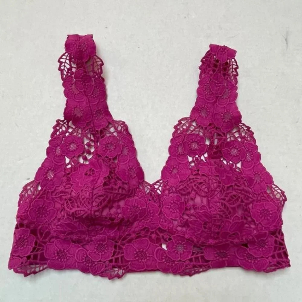 Anthropologie‎ Lace Bra Womens Small Pink Wireless Bralette Feminine